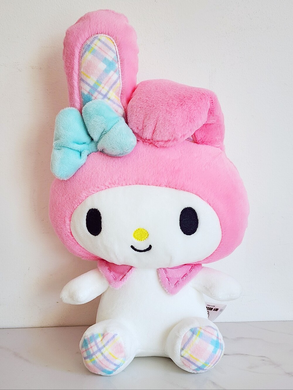 🎀 Sanrio My Melody Easter Bunny Plush Pink Plaid Bow Stuffed Animal NWOT 2024